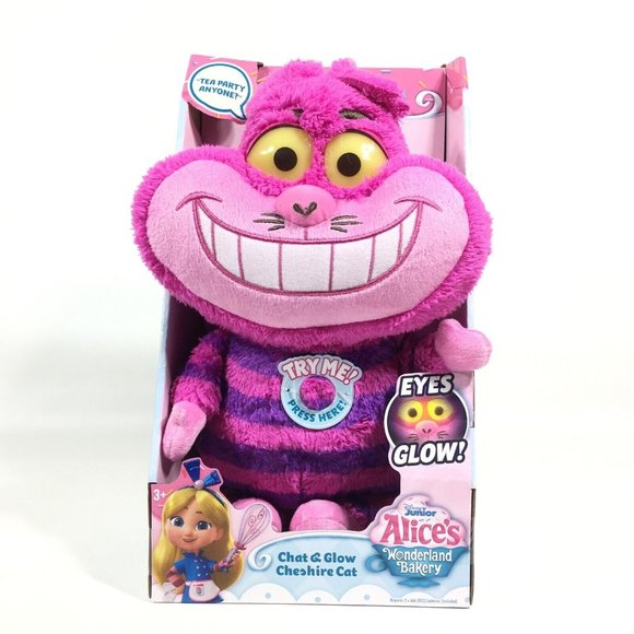 Just Play Toys Disney Junior Alices Wonderland Bakery Chat Glow Cheshire Cat Plush Eyes Glow